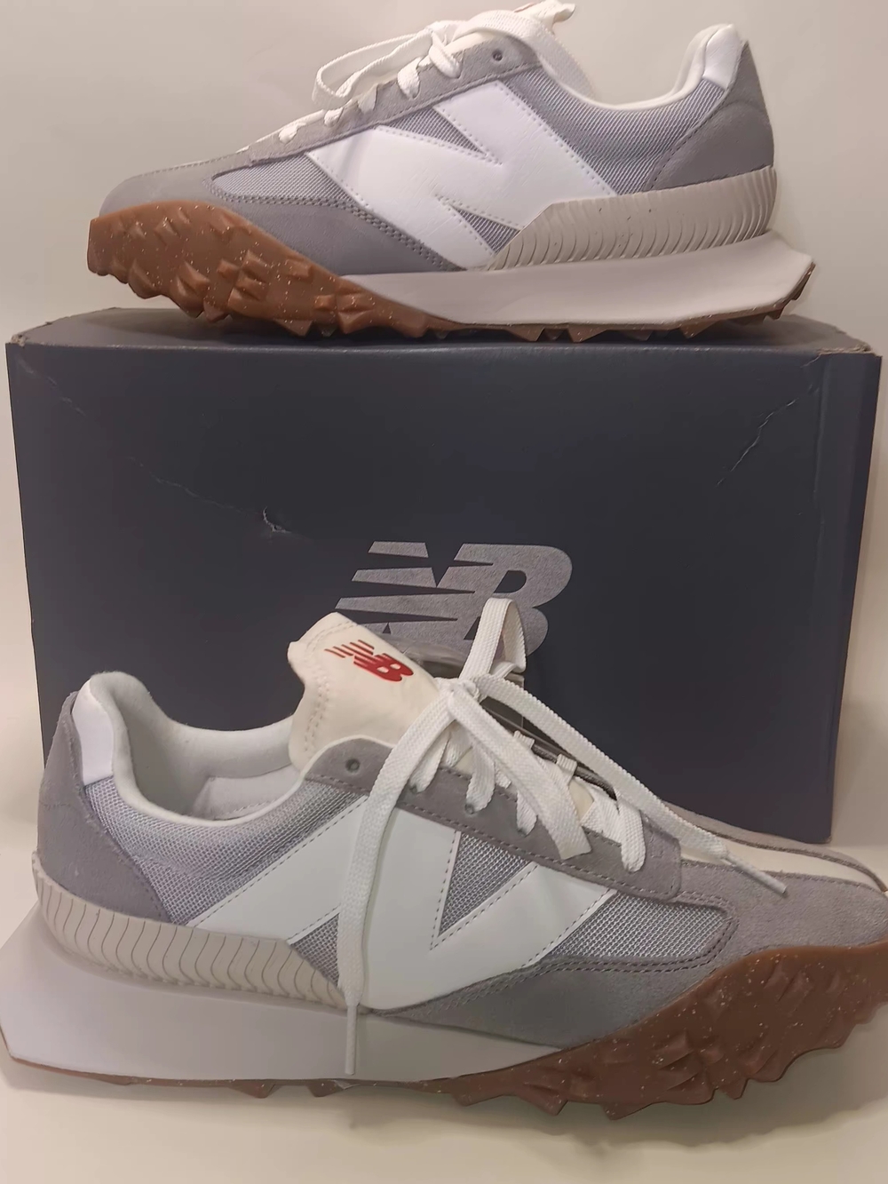 New Balance Grey & White Retro Runner Sneakers